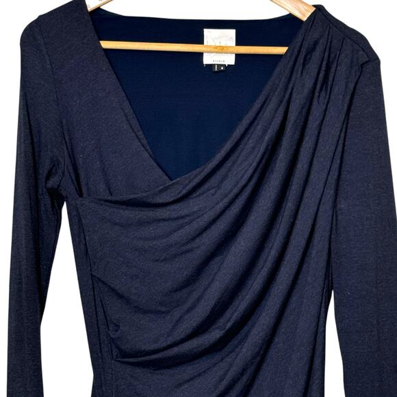 Nicole Miller Studio Made in the USA Blue Size Medium Faux Wrap Ruched Dress - Picture 2 of 8